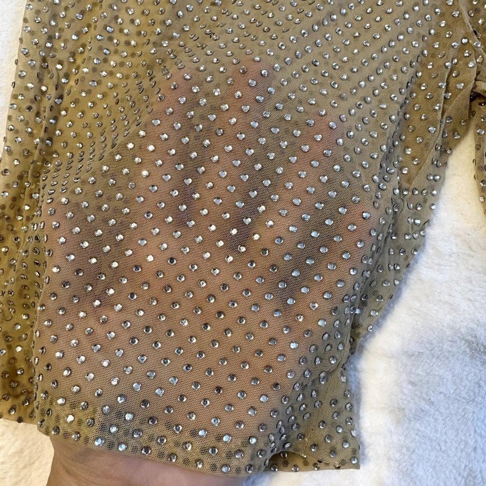 NWT For Love & Lemons Kiara Mesh Rhinestone Bike Shorts in Beige - M - Picture 5 of 6